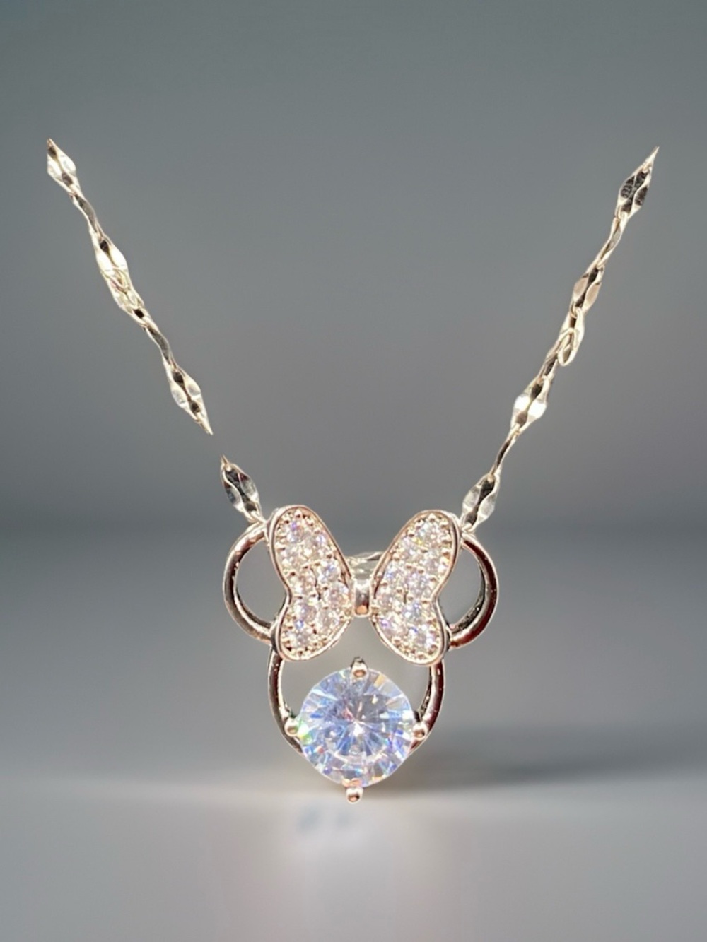 Sparkling Silver Minnie Mouse Pendant Necklace Diamond Stainless steel